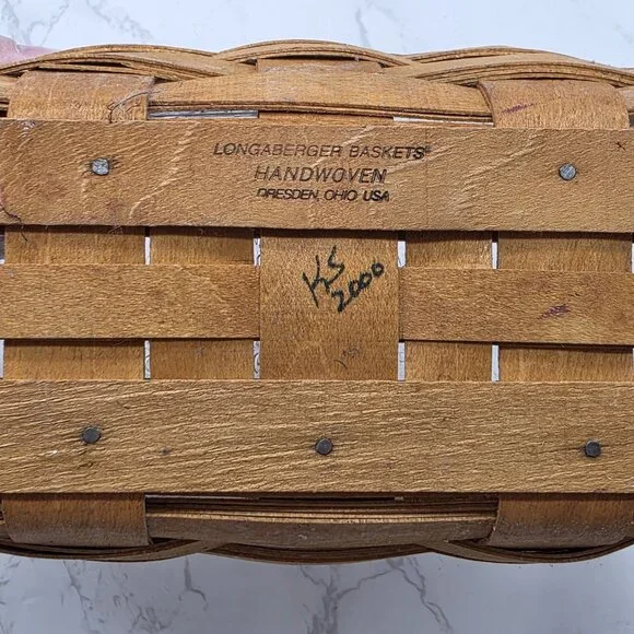 Longaberger Basket 2000 Rectangle Woven Wood with Handle Protector USA - Picture 3 of 6